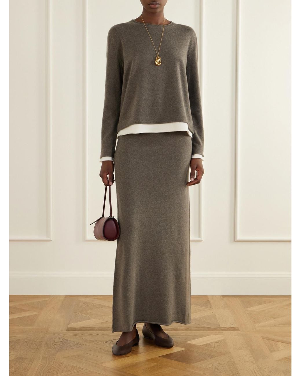 arch4 Natural Mirella Cashmere Sweater And Midi Skirt Set