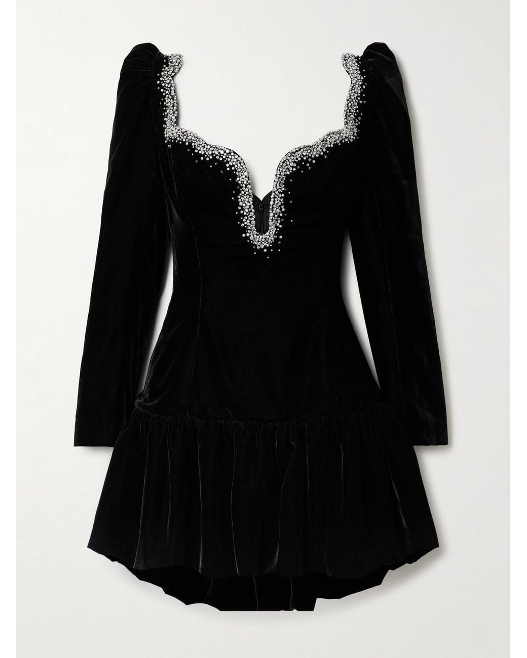 Clio Peppiatt Black Edie Embellished Scalloped Velvet Mini Dress