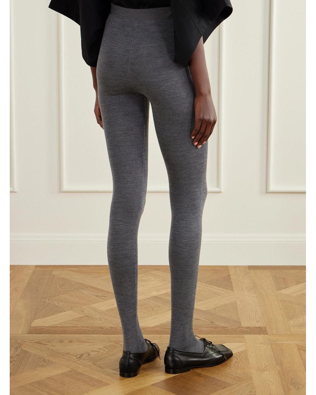 Bottega Veneta Blue Logo-Embroidered Knitted Wool Leggings