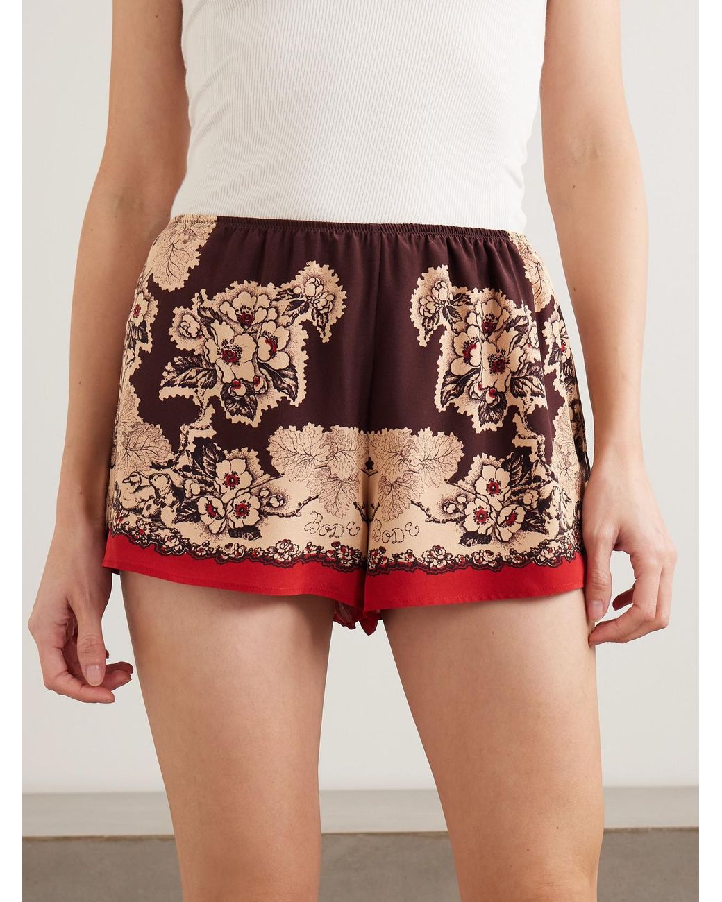 Bode Metallic Storybook Tap Printed Silk Shorts