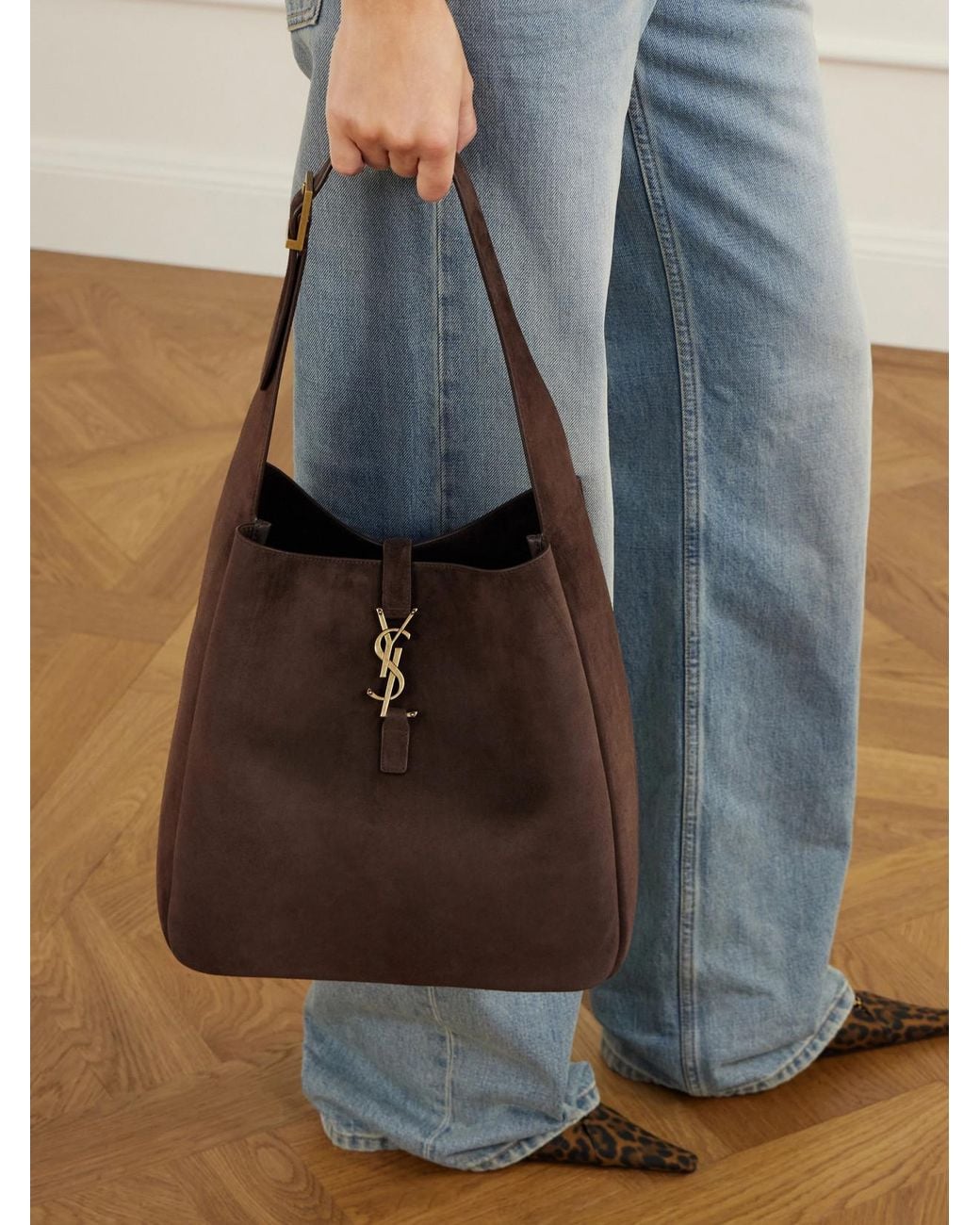 Saint Laurent Brown Le 5 À 7 Cassandre-Embellished Suede Tote