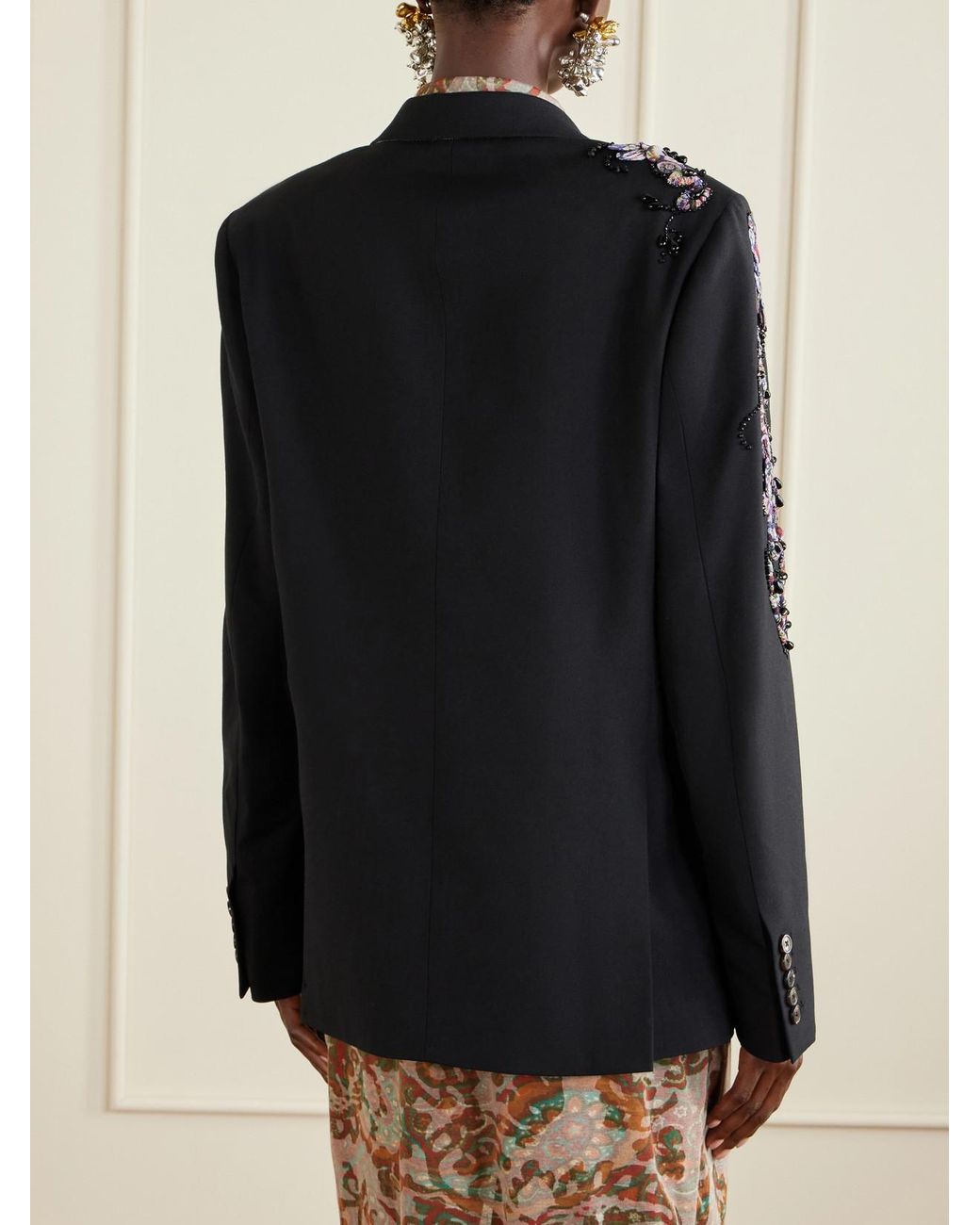 Dries Van Noten Black Embellished Double-Breasted Wool-Twill Blazer