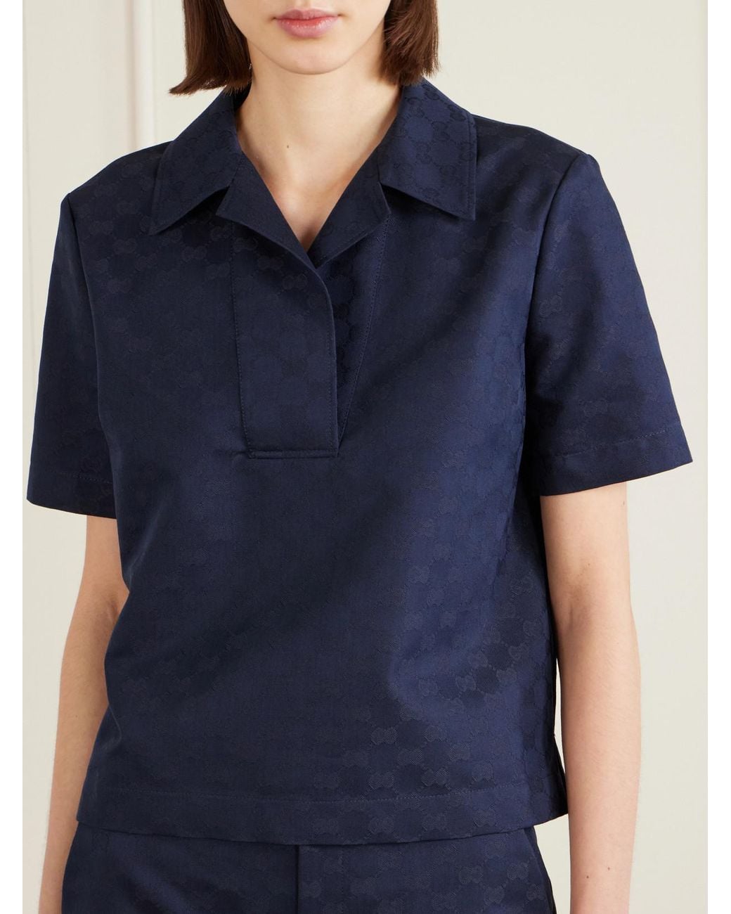Gucci Blue Jacquard Polo Top