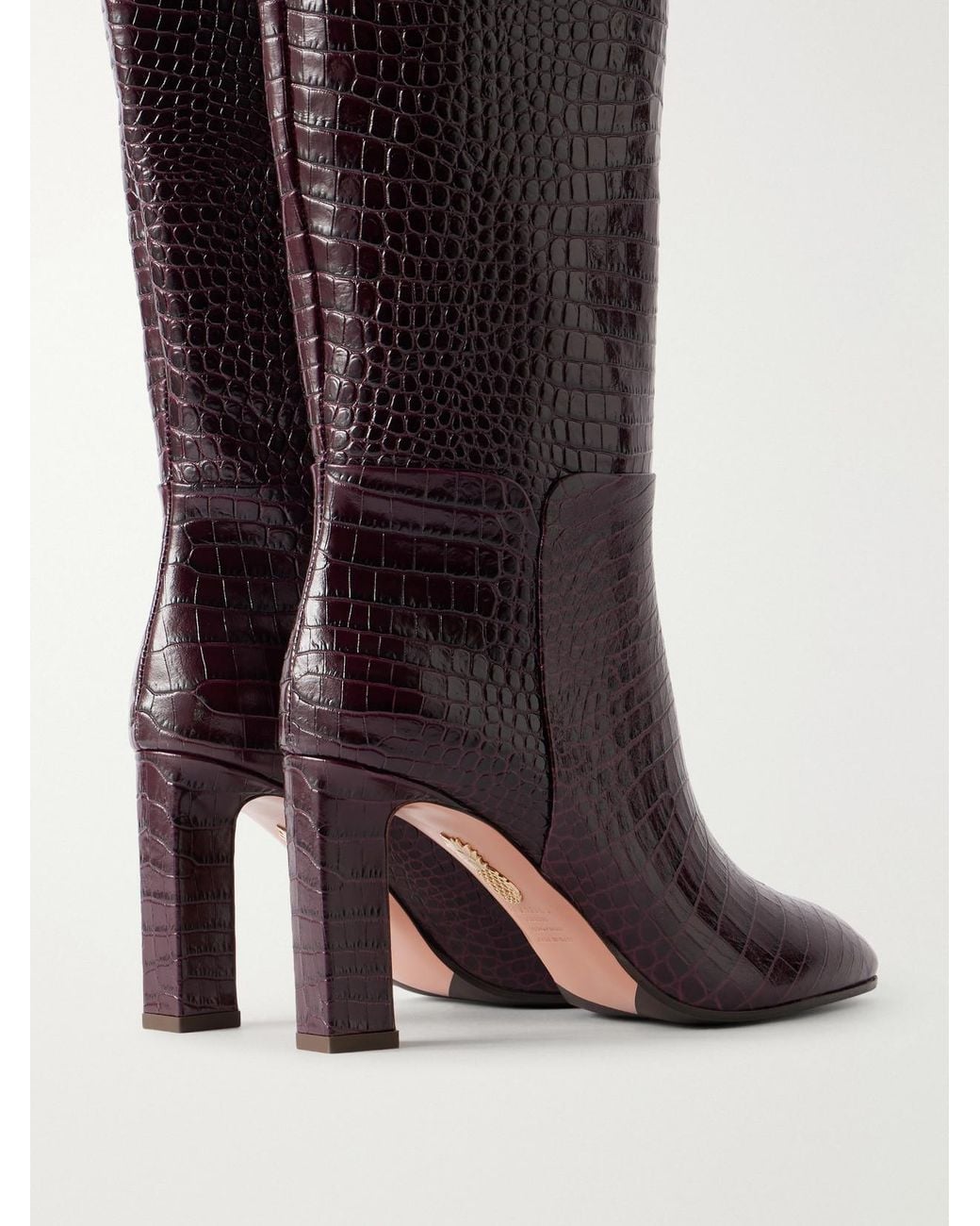 Aquazzura Brown Sellier 85 Croc-Effect Leather Knee Boots
