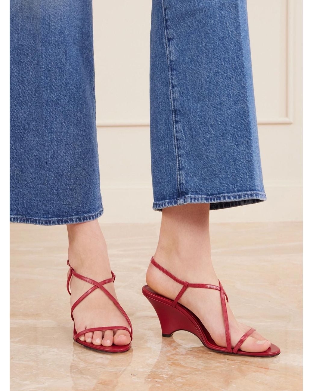Le Monde Beryl Pink Rio 70 Leather Wedge Sandals