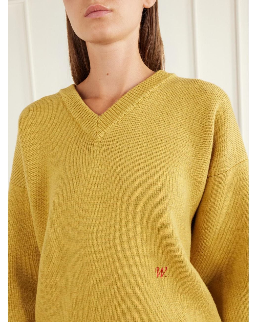 Willy Chavarria Yellow Chavarria Logo-Embroidered Wool Sweater