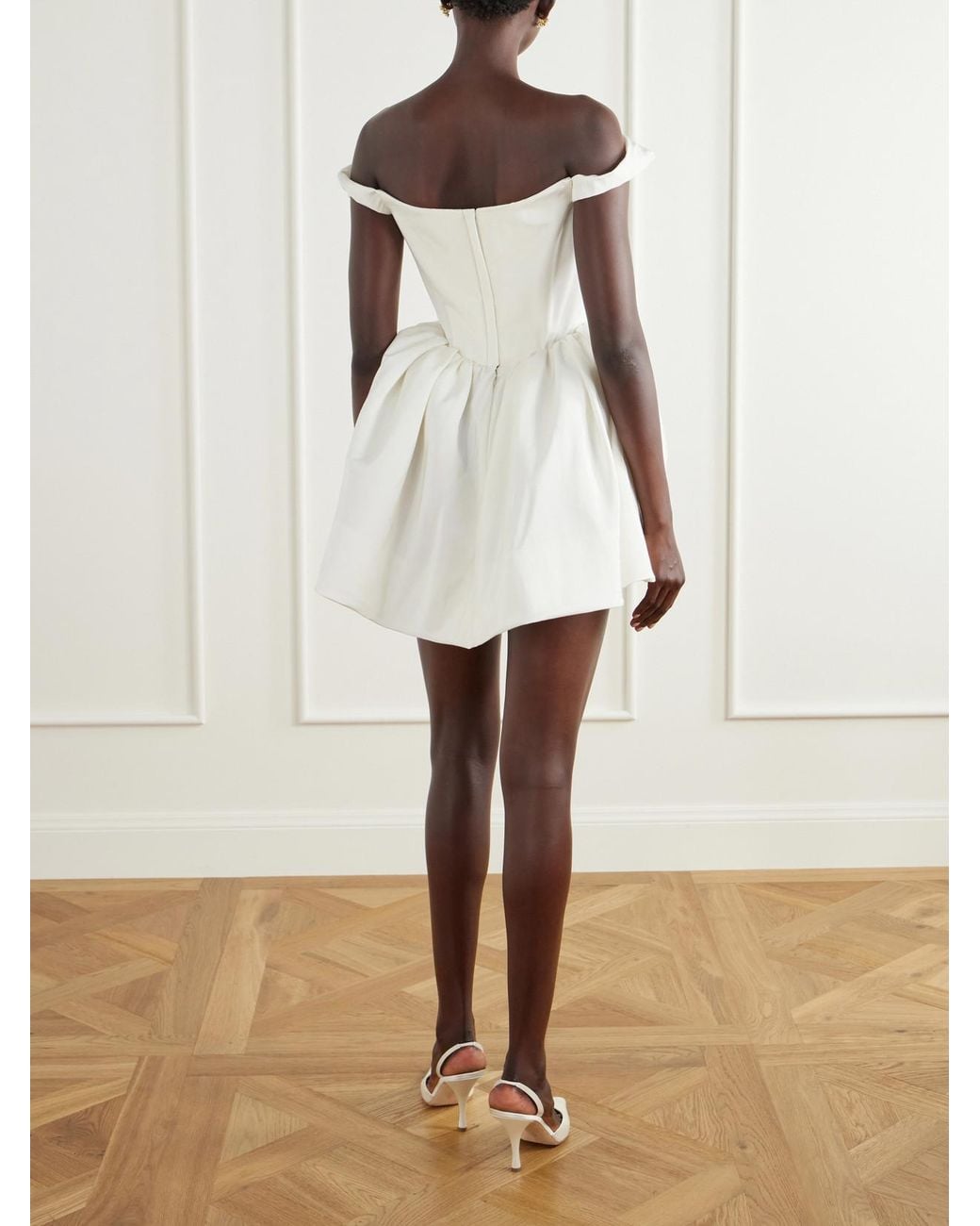 Vivienne Westwood Natural Bagatelle Off-The-Shoulder Gathered Duchess Silk-Satin Mini Dress