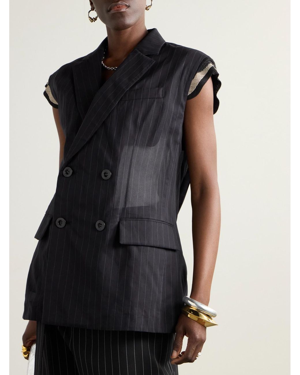 ジャケット SACAI DOUBLE BREASTED TAILORED VEST sacai-Black-Doublre-Breasted-