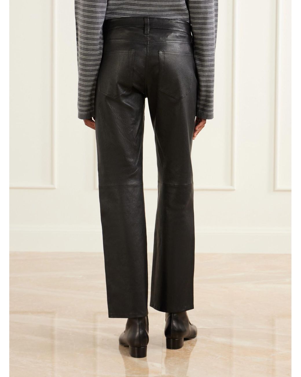 FRAME Black The Cigarette Low-Rise Straight-Leg Leather Pants