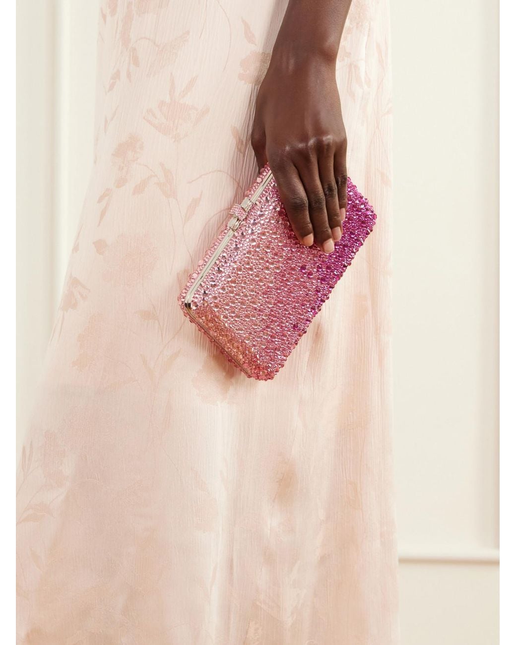 Judith Leiber Pink Slim Slide Crystal-Embellished-Tone Clutch