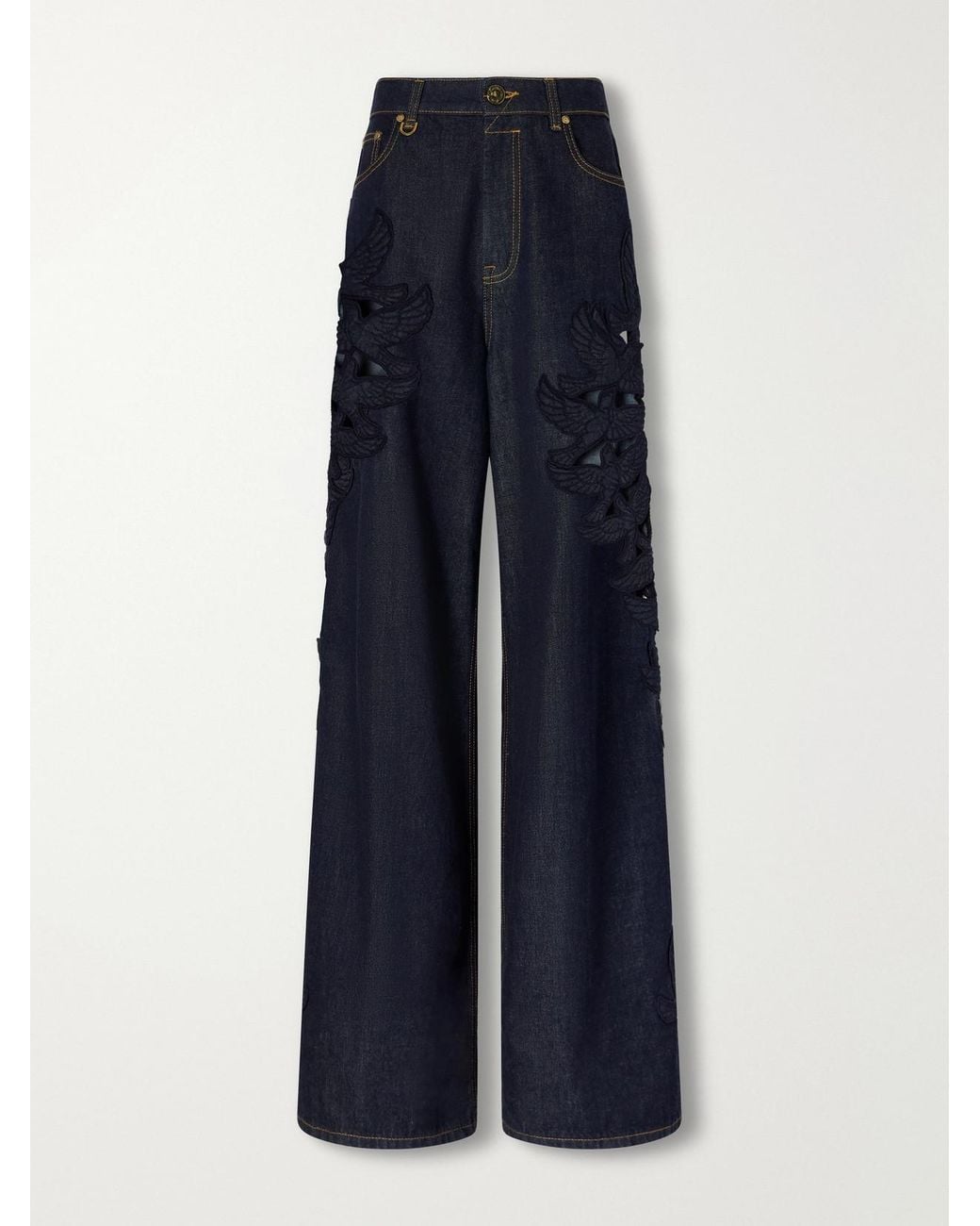 Zimmermann Blue Appliquéd High-Rise Straight-Leg Jeans