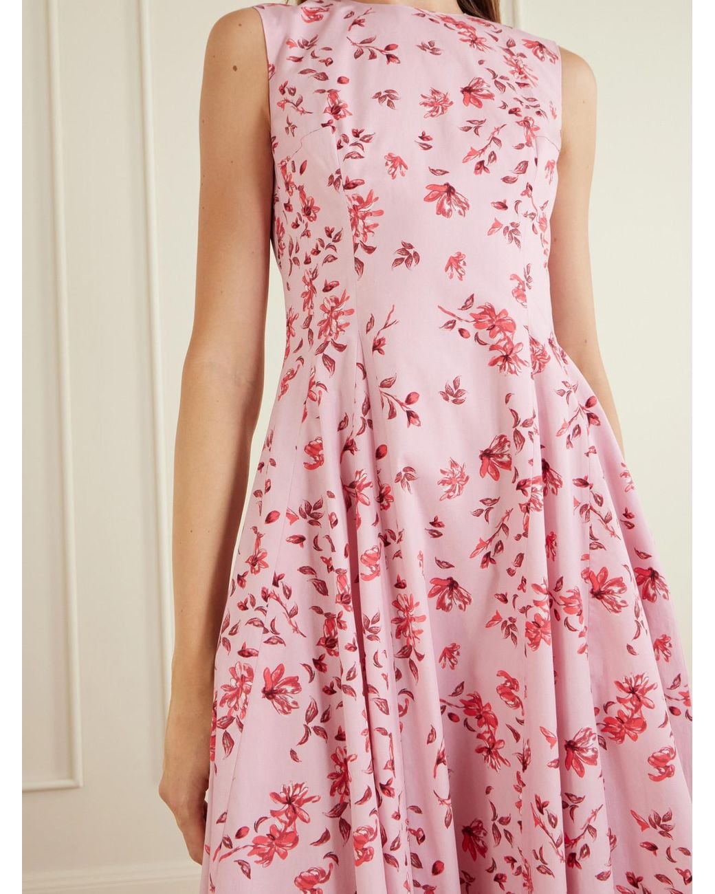 Emilia Wickstead Pink Chelsea Pleated Floral-Print Organic Cotton-Poplin Midi Dress