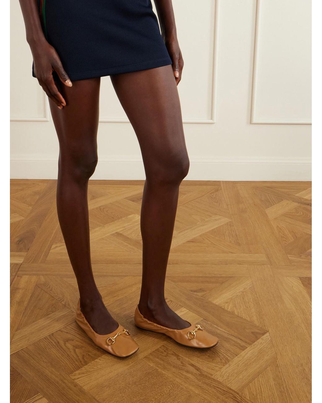 Gucci Natural Prima Horsebit-Embellished Leather Ballet Flats