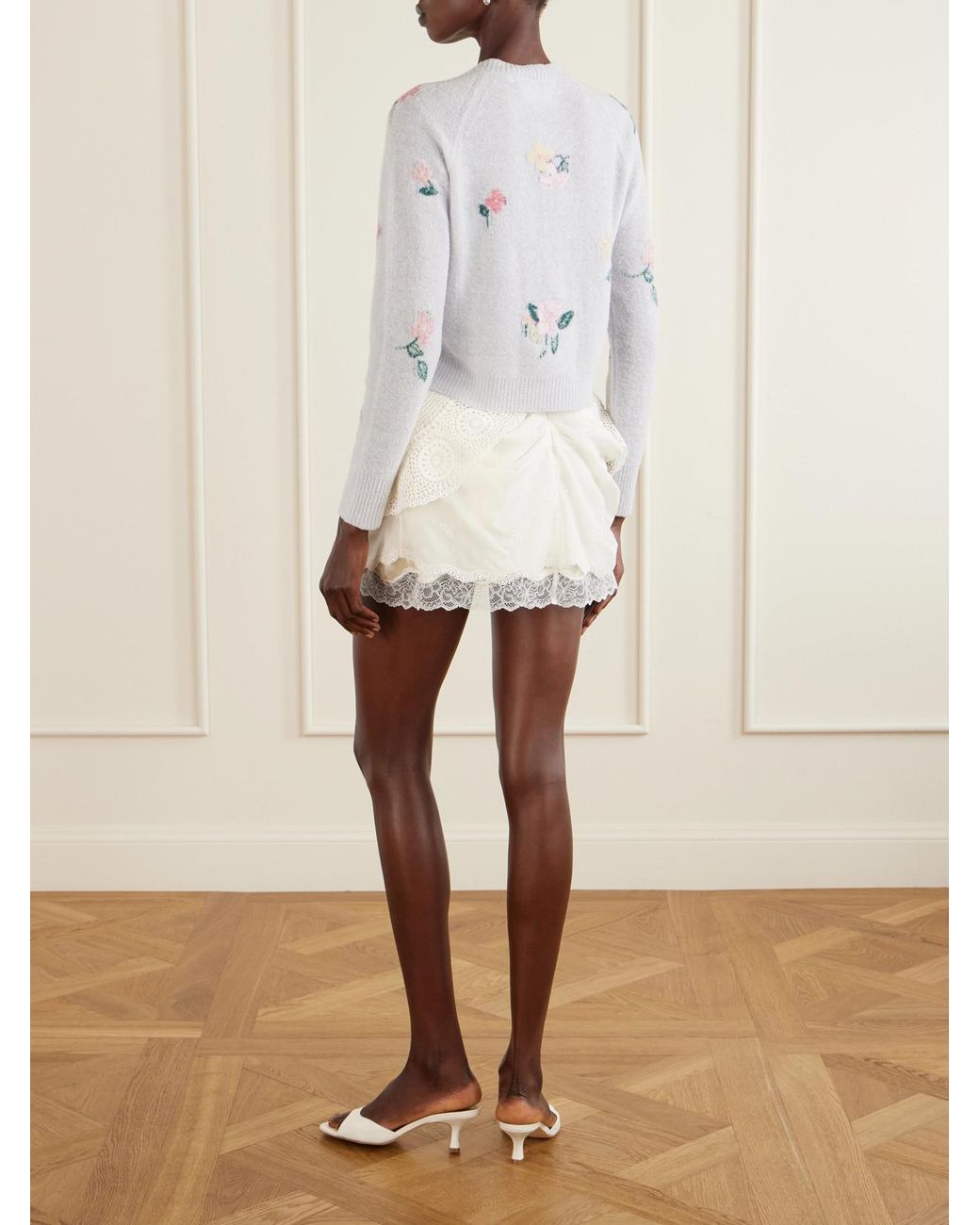 BERNADETTE Gray Clemence Wool-Blend Floral-Patterned Cardigan