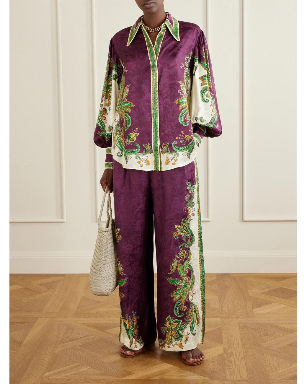 ALÉMAIS Pink Ruthie Floral-Print Satin-Jacquard Shirt
