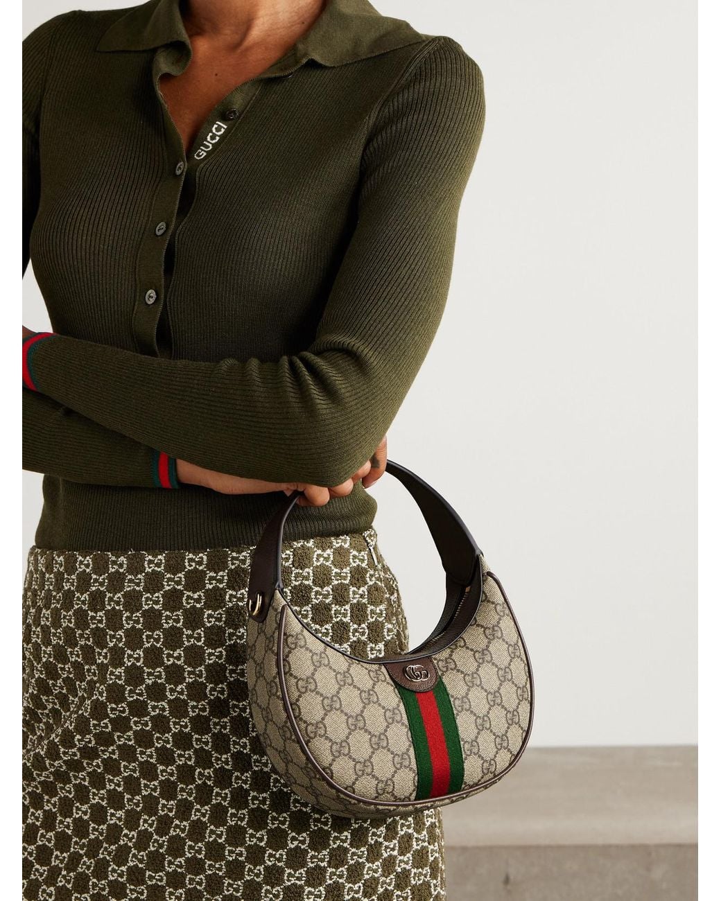 Gucci Gray Ophidia Small Leather-Trimmed Coated Canvas-Jacquard Shoulder Bag