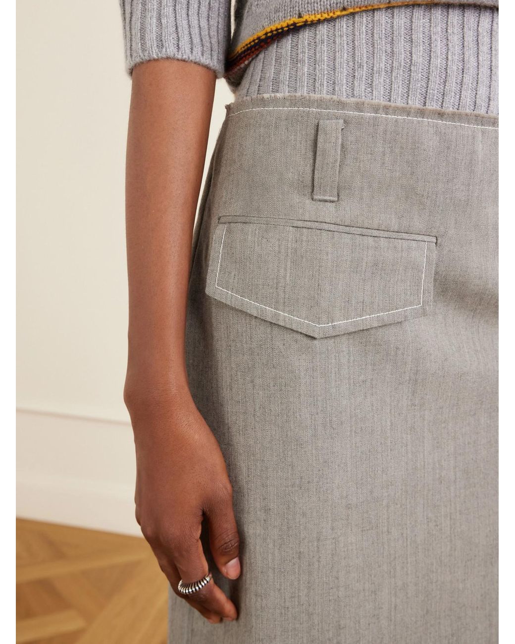 Marni Gray Pleated Virgin-Wool Midi Skirt