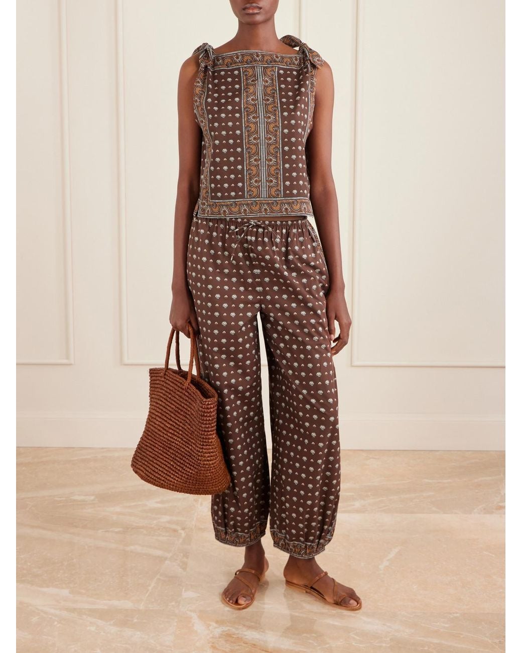 Doen Brown Yarrow Printed Cotton Balloon Pants