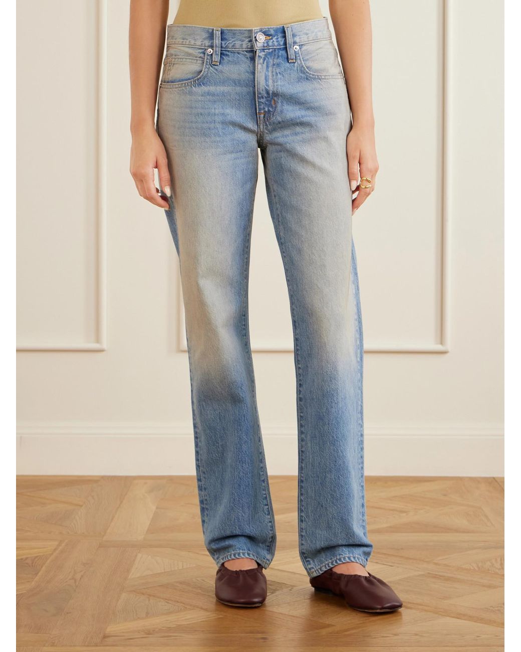 SLVRLAKE Denim Blue Ellie Low-Rise Straight-Leg Jeans