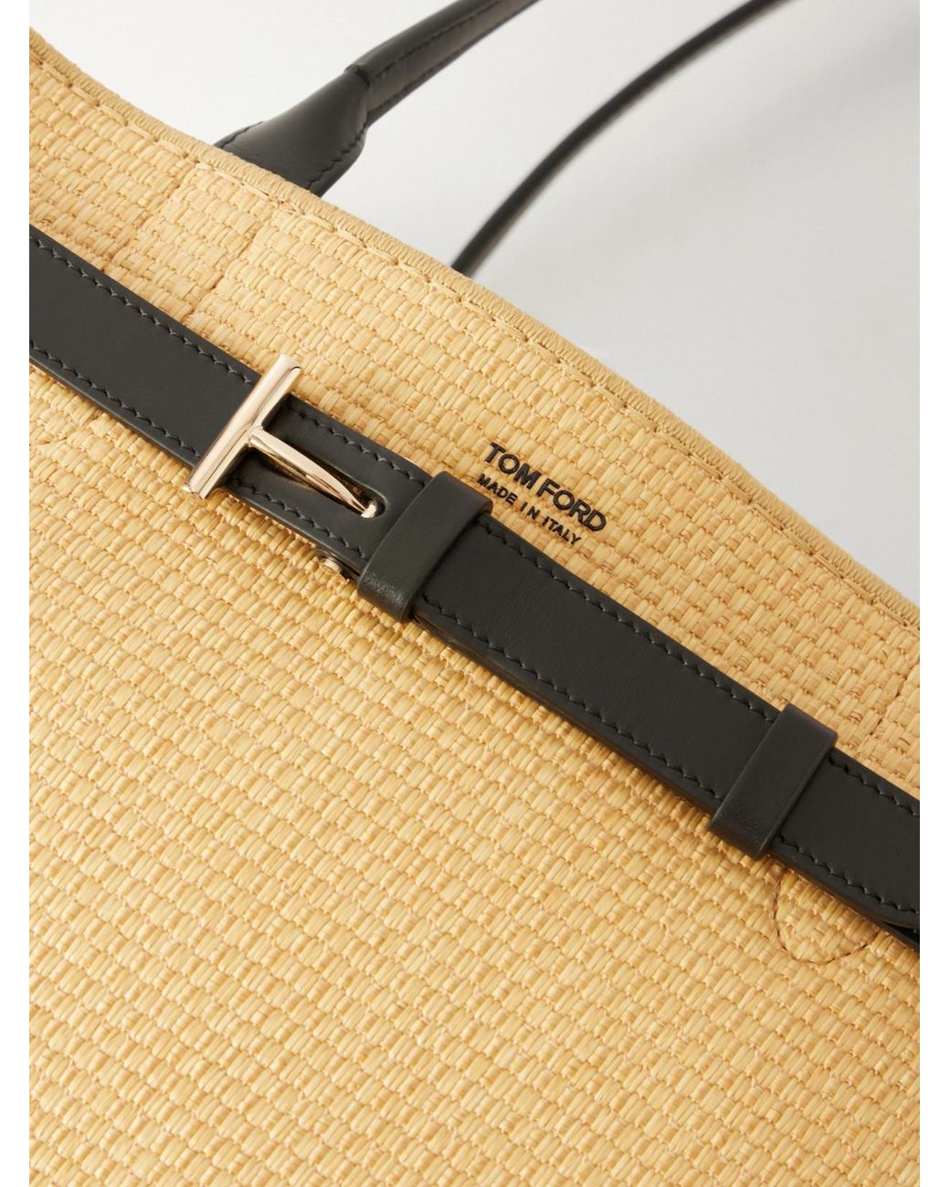 Tom Ford Natural Audrey Logo-Print Leather-Trimmed Raffia Tote