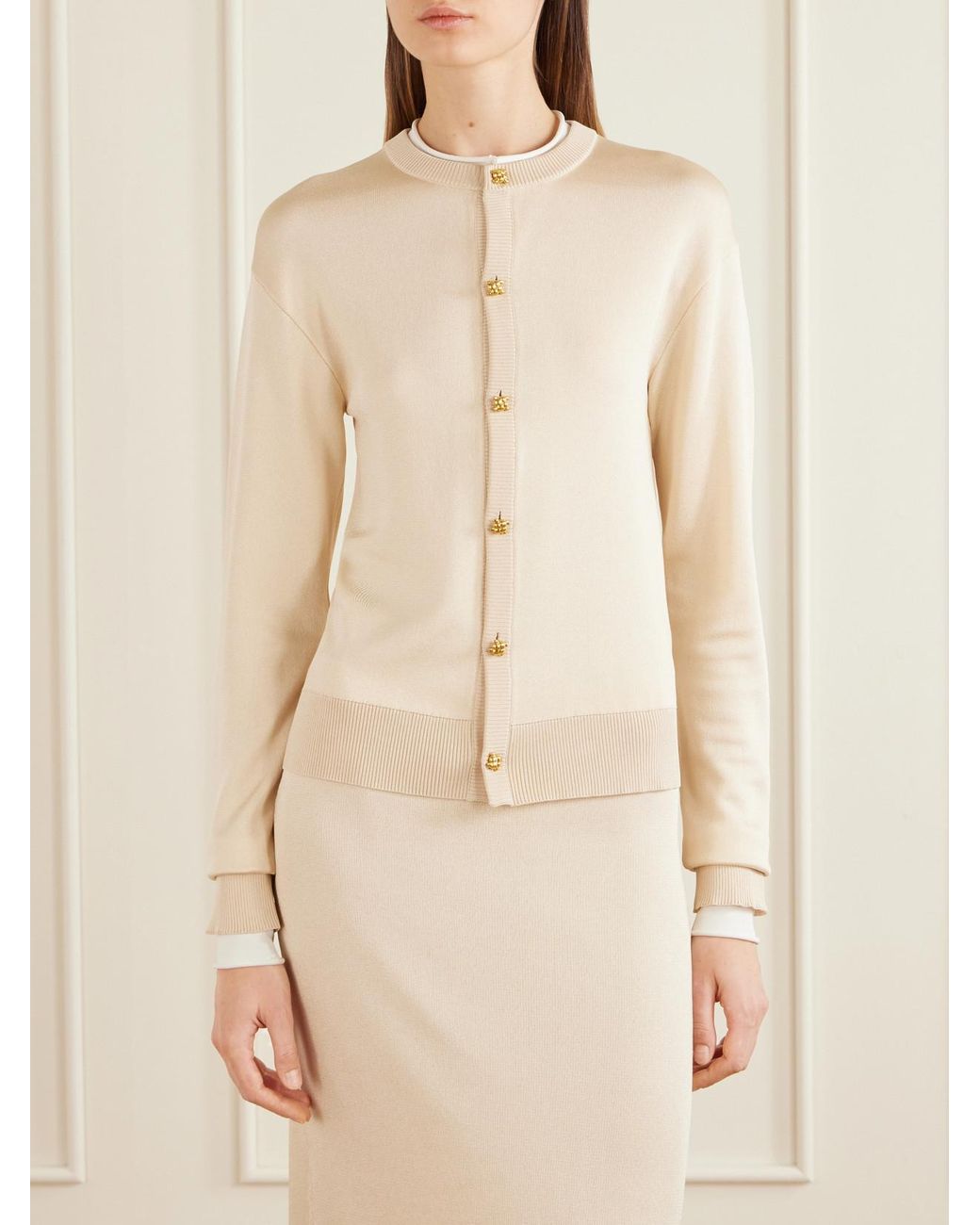 Bottega Veneta Natural Knitted Silk Cardigan