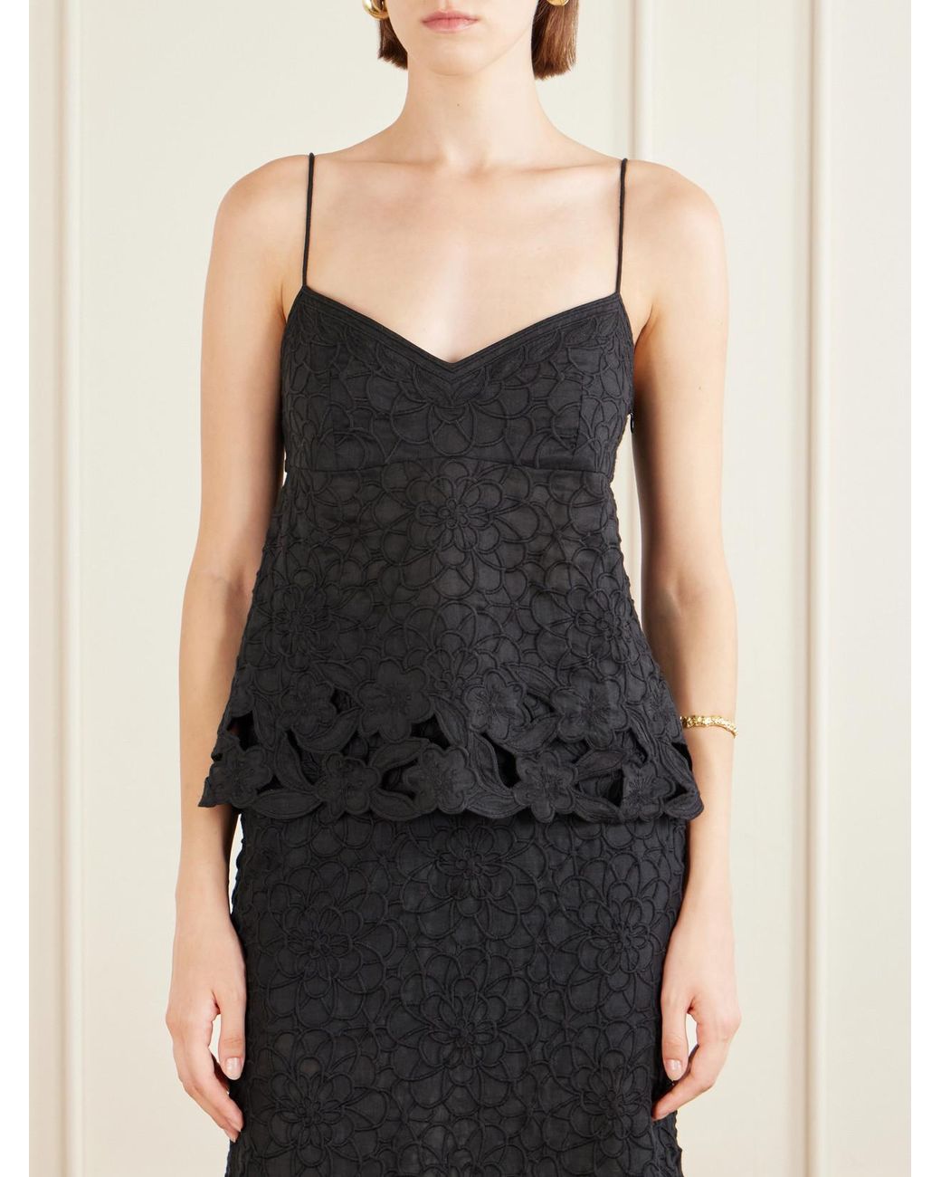 Isabel Marant Black Romeka Embroidered Ramie Tank