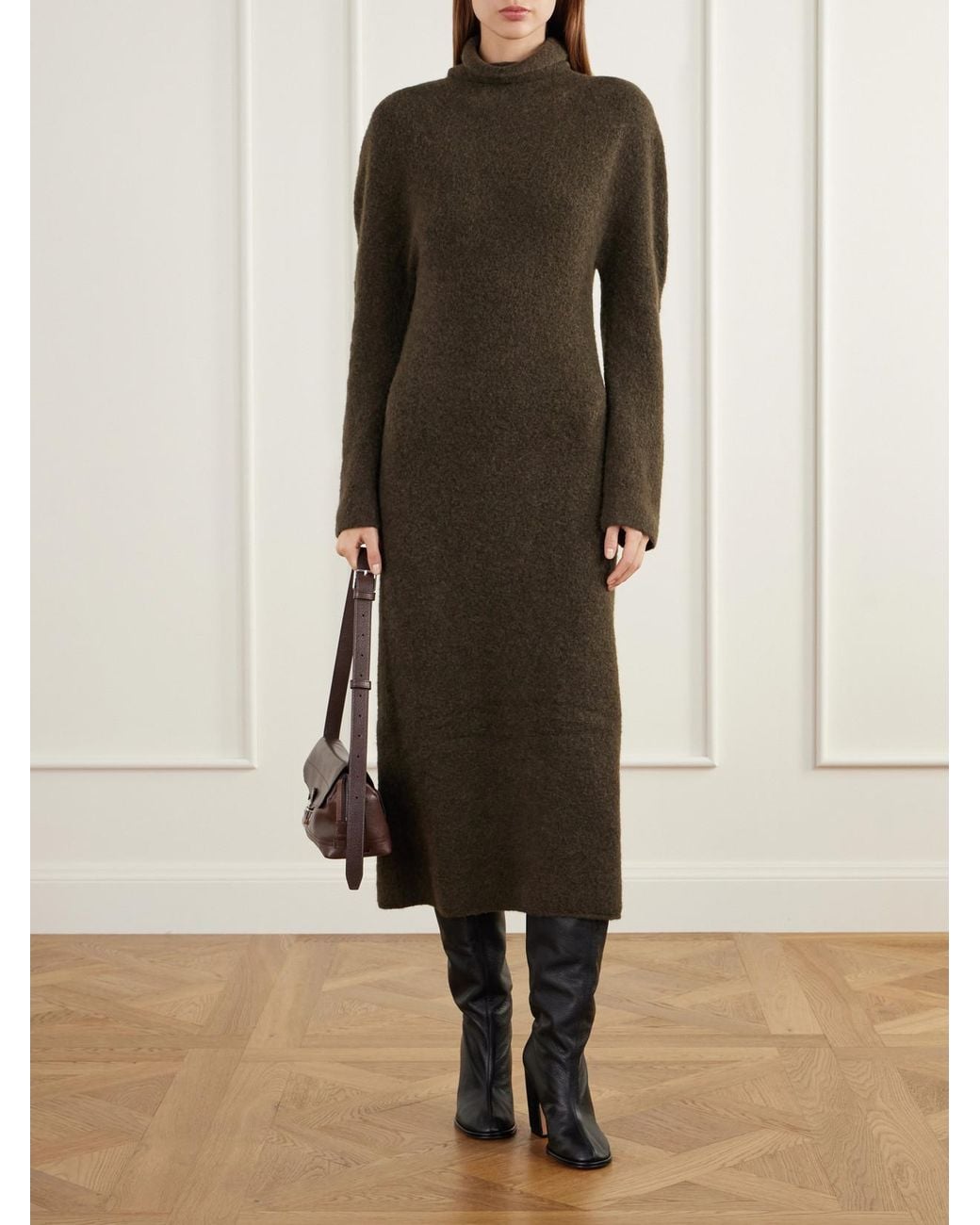 Lauren Manoogian Natural Alpaca-Blend Felt Turtleneck Midi Dress