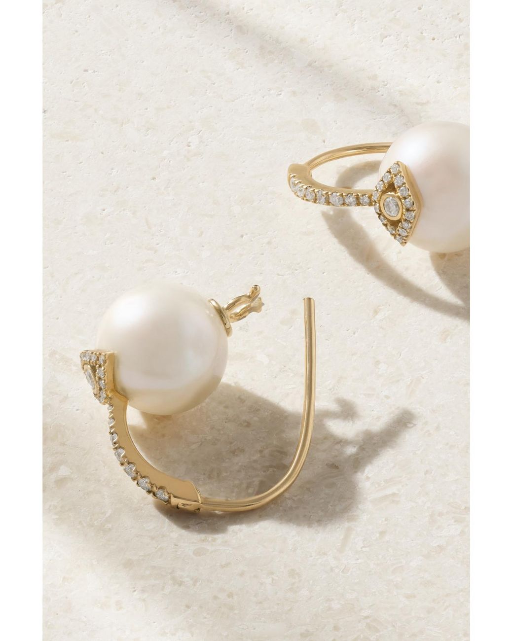 Sydney Evan Natural Evil Eye 14-Karat, Pearl And Diamond Earrings