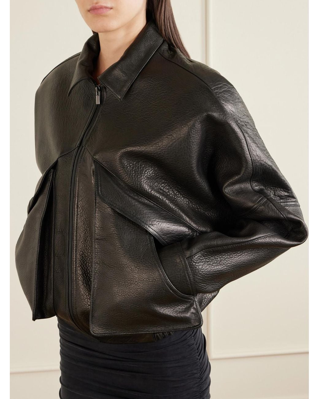 Magda Butrym Black Textured-Leather Biker Jacket