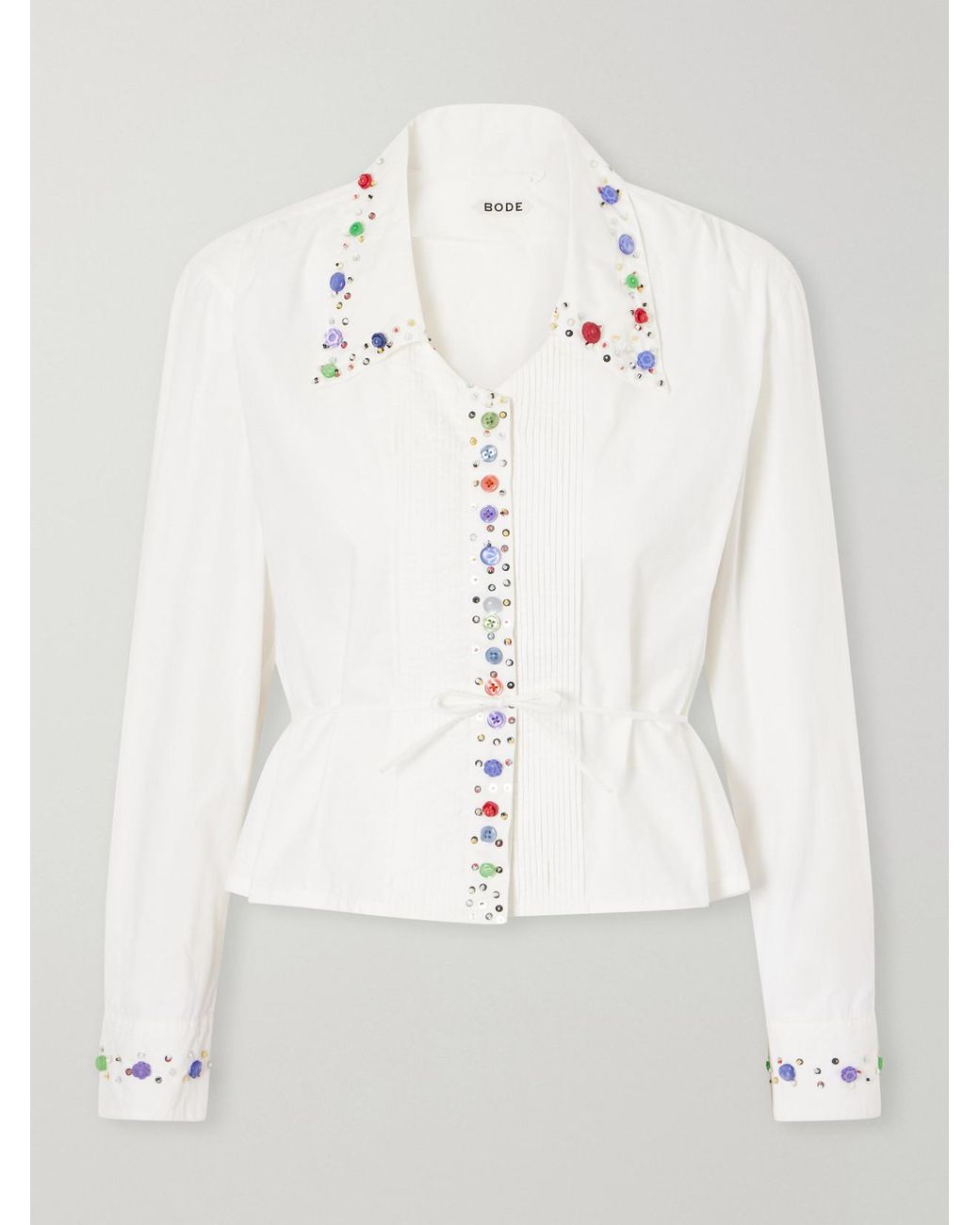 Bode Natural Button Jar Embellished Cotton Blouse