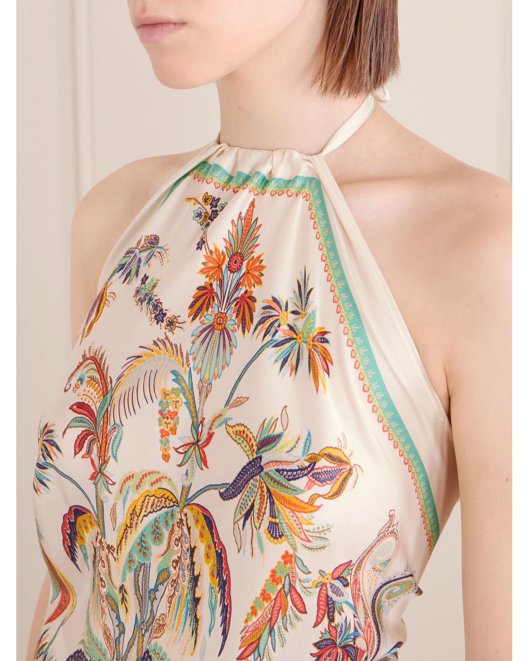 Etro White Triangle Floral-Print Silk-Twill Top