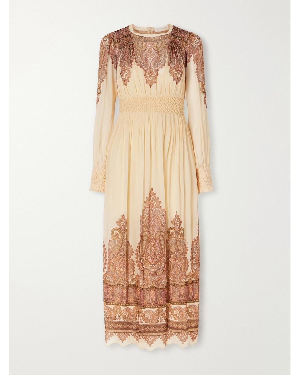 Zimmermann Natural Ascent Smocked Printed Georgette Midi Dress