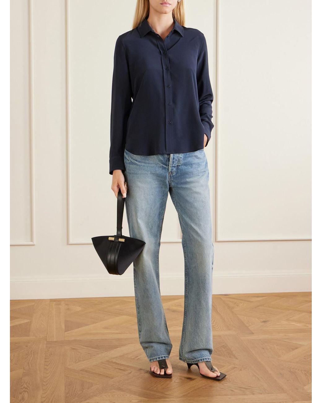 Nili Lotan Blue Gaia Silk-Crepe De Chine Shirt