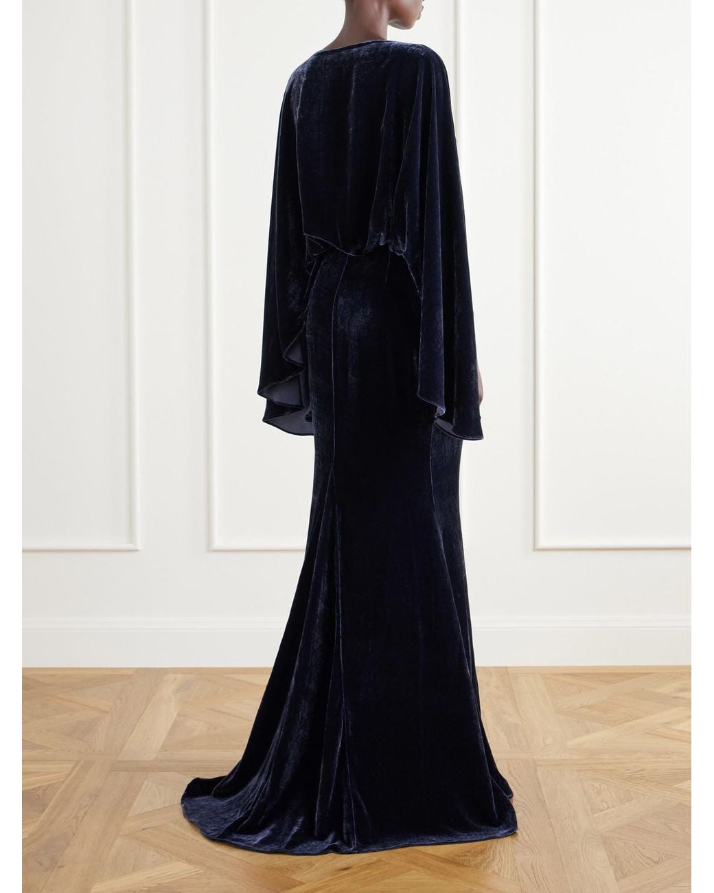 Taller Marmo Blue Musidora Cape-Effect Draped Velvet Gown
