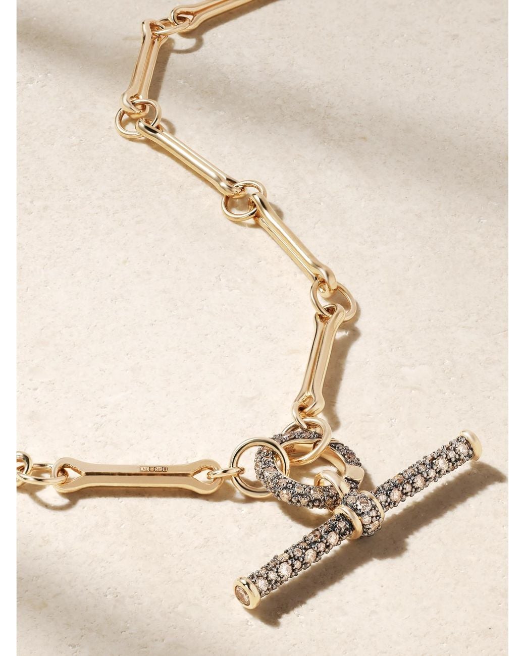 Lucy Delius Natural Show Your Bones And T-Bar Trombone Link 14-Karat, Rhodium-Plated And Diamond Necklace