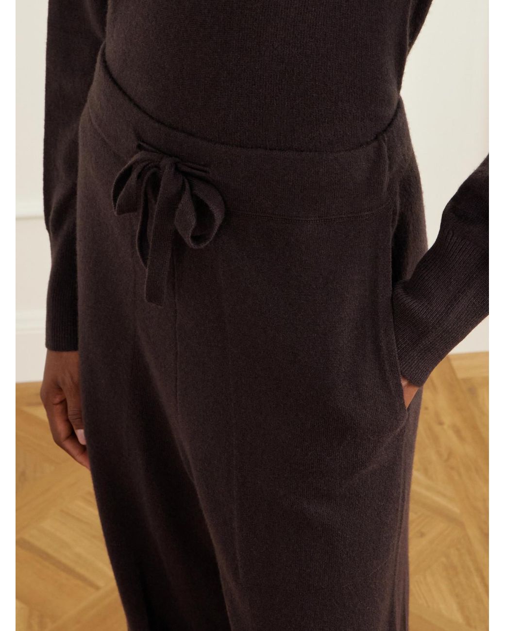 LeKasha Black Suria Ribbed Organic Cashmere Wide-Leg Pants