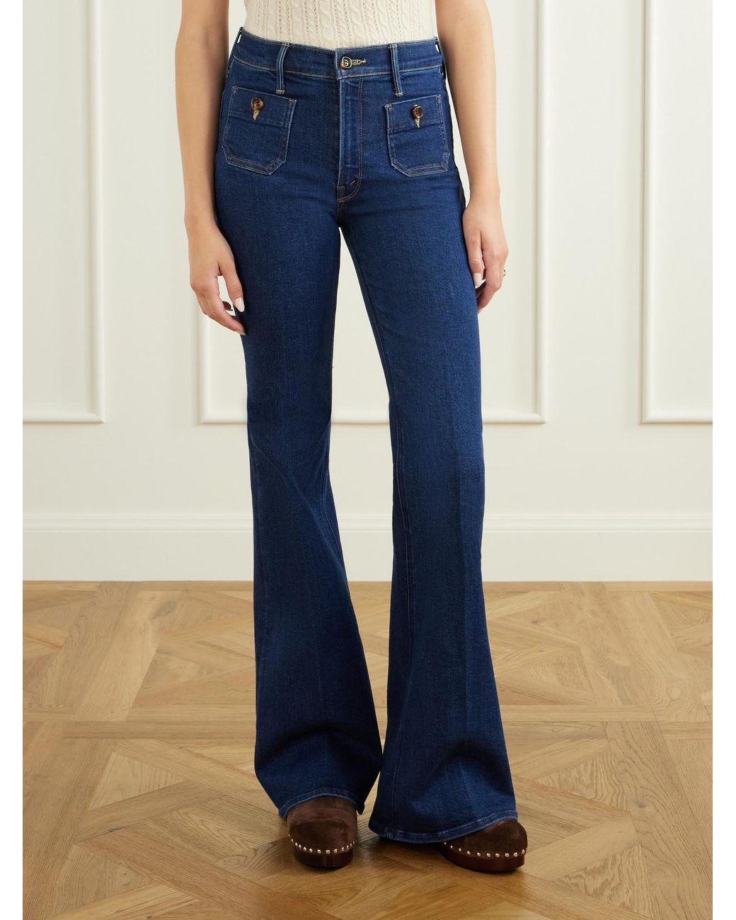 Mother Blue The Patch Pocket Doozy High-Rise Flared Jeans