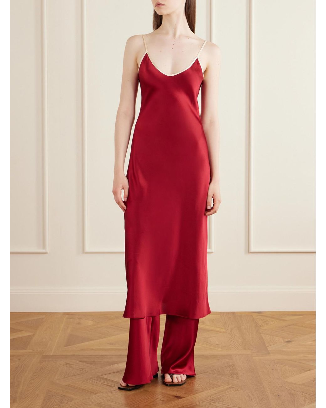 Comme Si Red Silk-Bias Pants