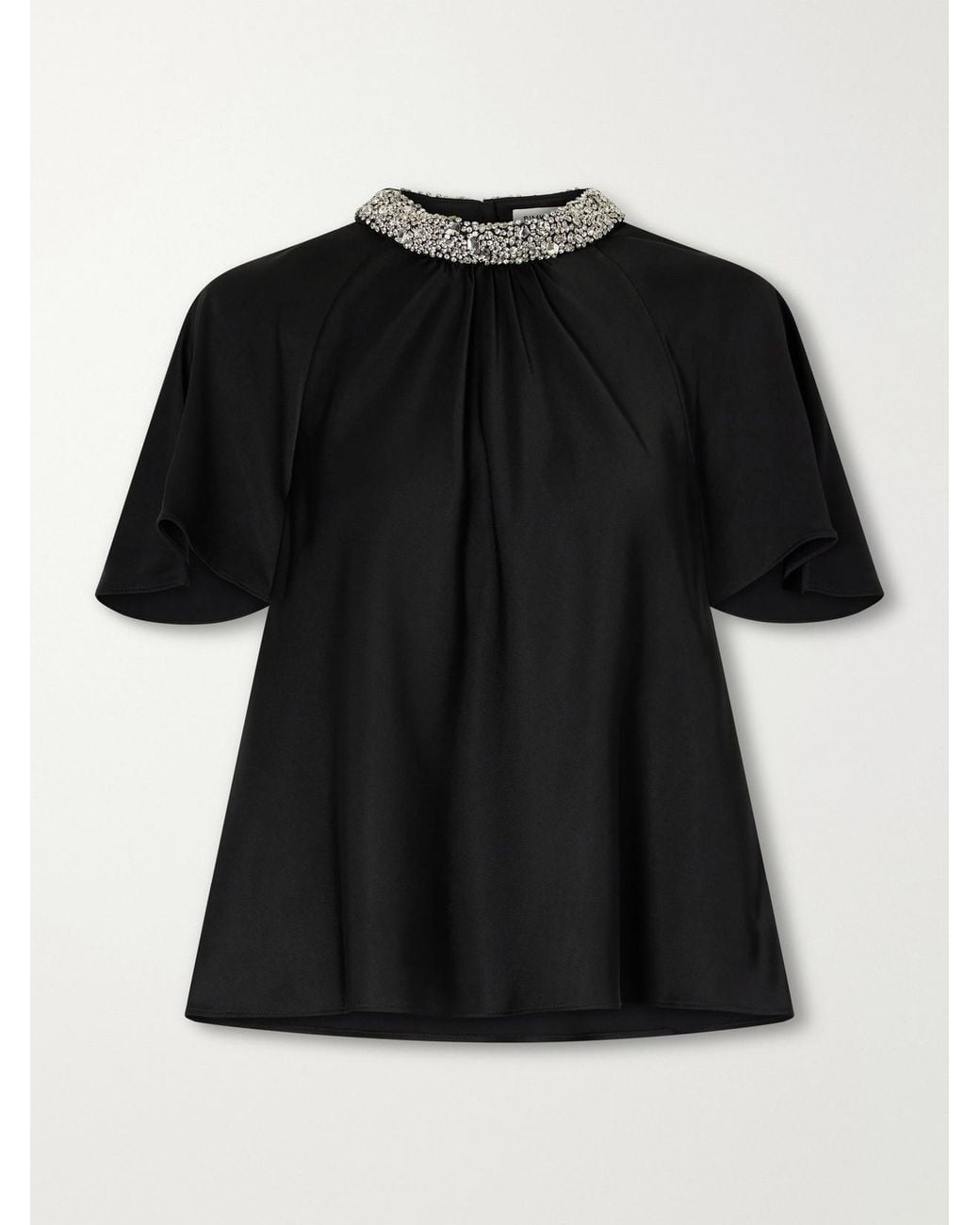 Jonathan Simkhai Black Loreta Crystal-Embellished Satin Blouse