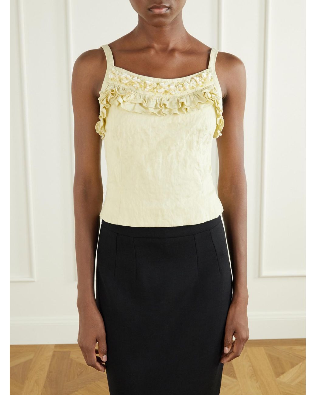 ShuShu/Tong Natural Cami Embellished Ruffled Cotton-Blend Cami