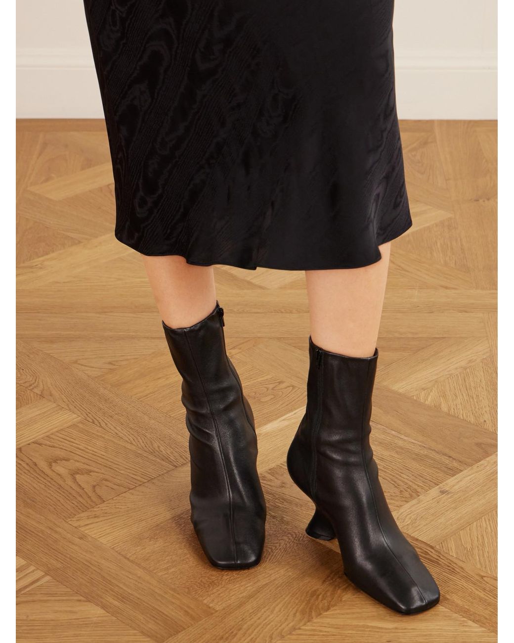 Dries Van Noten Black Leather Wedge Ankle Boots