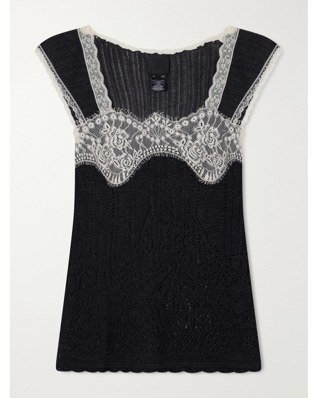 Anna Sui Black Lace-Trimmed Jersey Cami