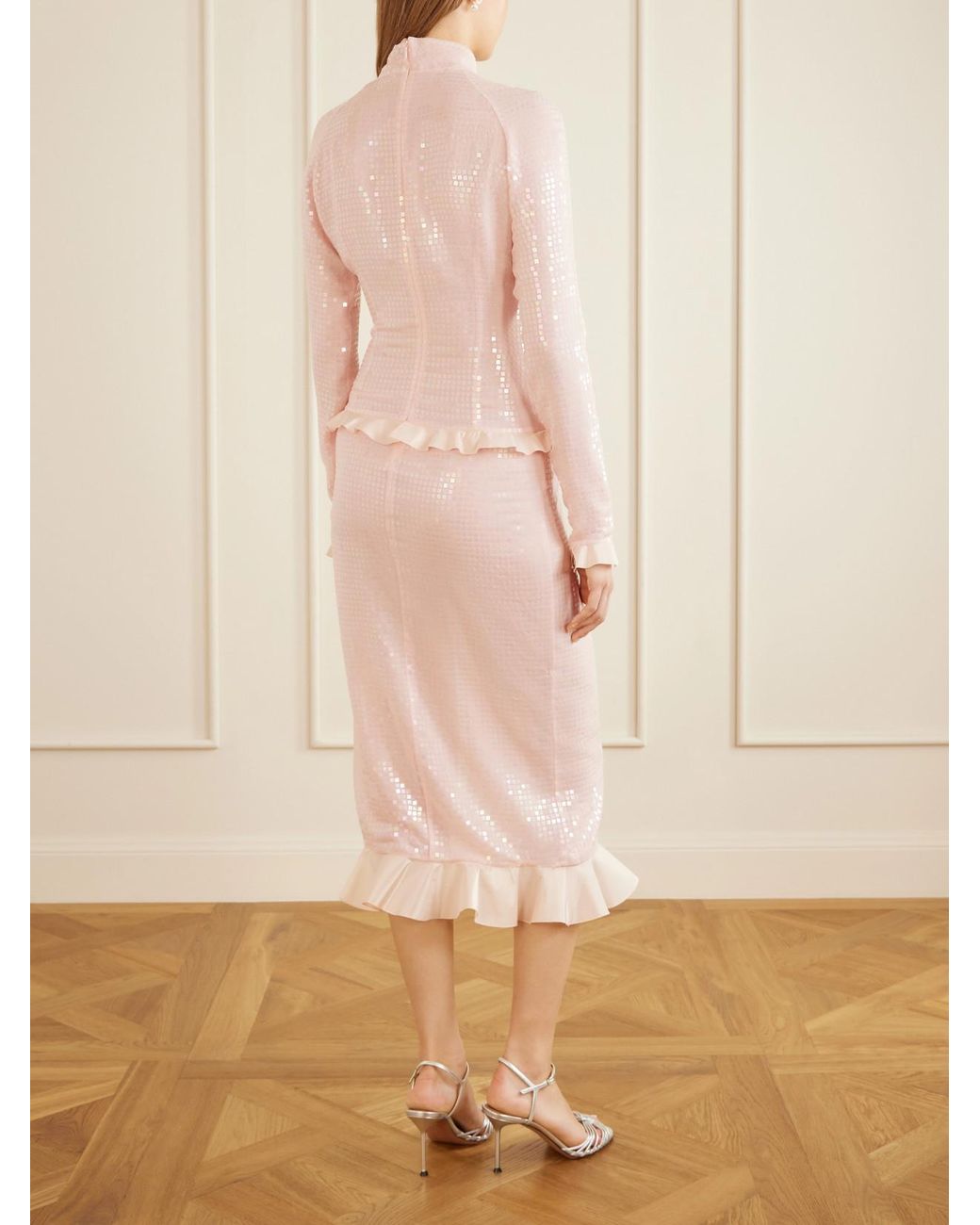 Alessandra Rich Pink Sequin-Embellished Silk-Georgette Midi Dress