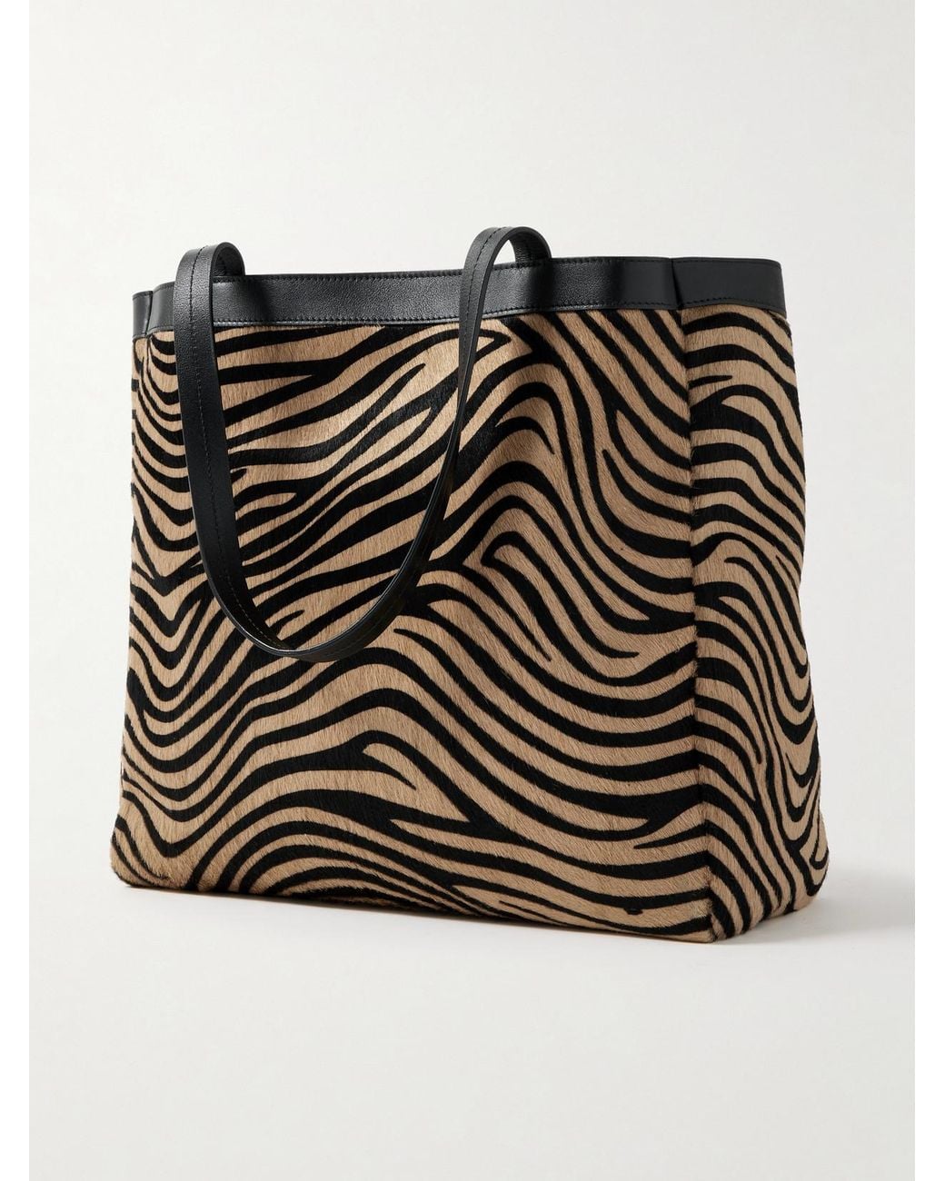 Nili Lotan Black Loren Medium Textured-Leather Trimmed Zebra-Print Calf Hair Tote