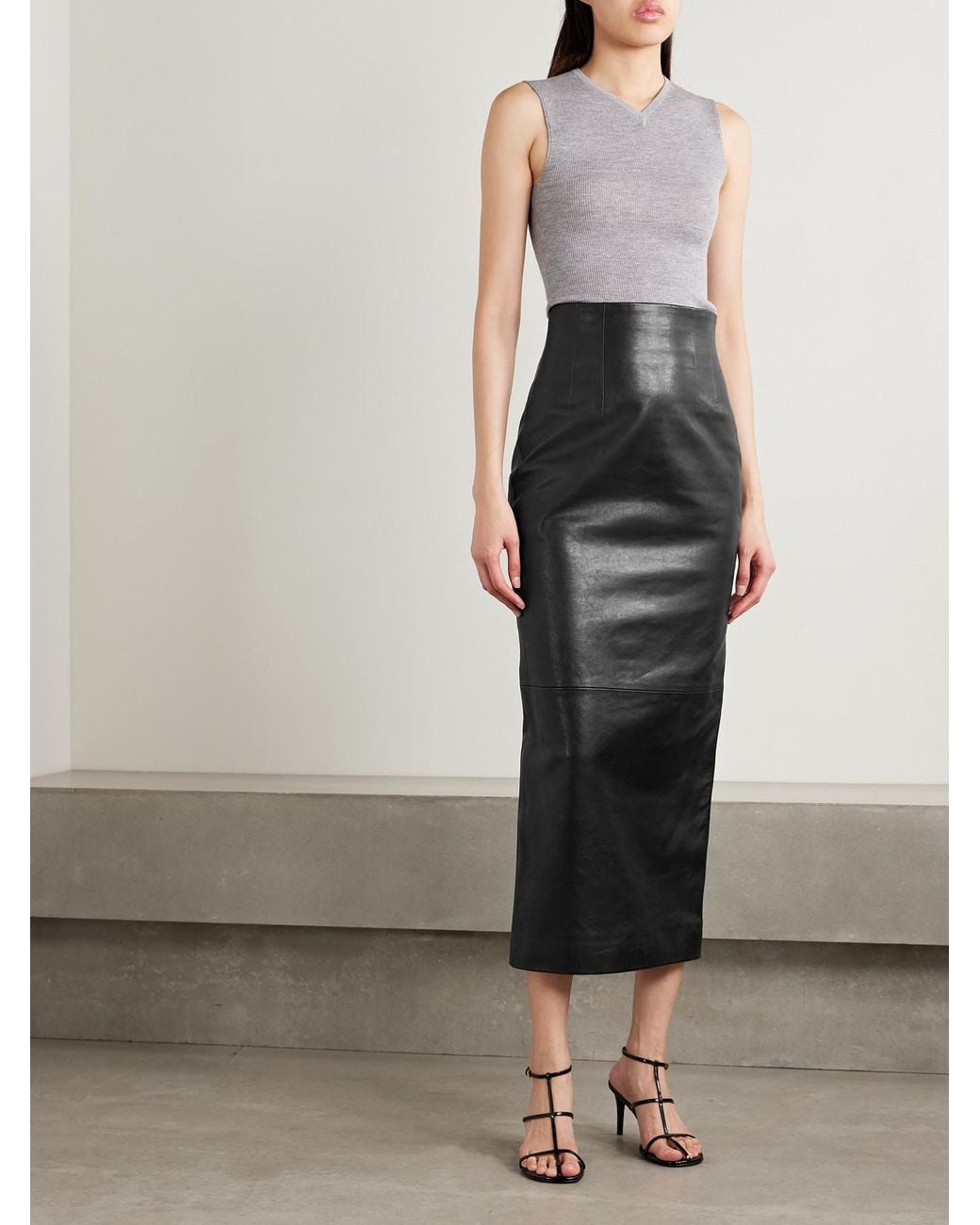 Khaite Black Loxley Leather Maxi Skirt