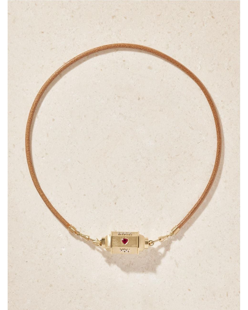 Marie Lichtenberg Natural Love You Locket 18-Karat And, Ruby, Diamond And Leather Necklace