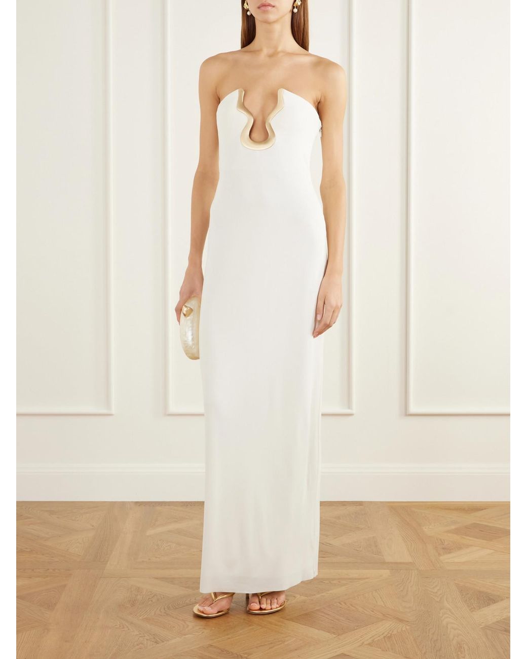 Cult Gaia White Abril Strapless Embellished Stretch-Crepe Maxi Dress