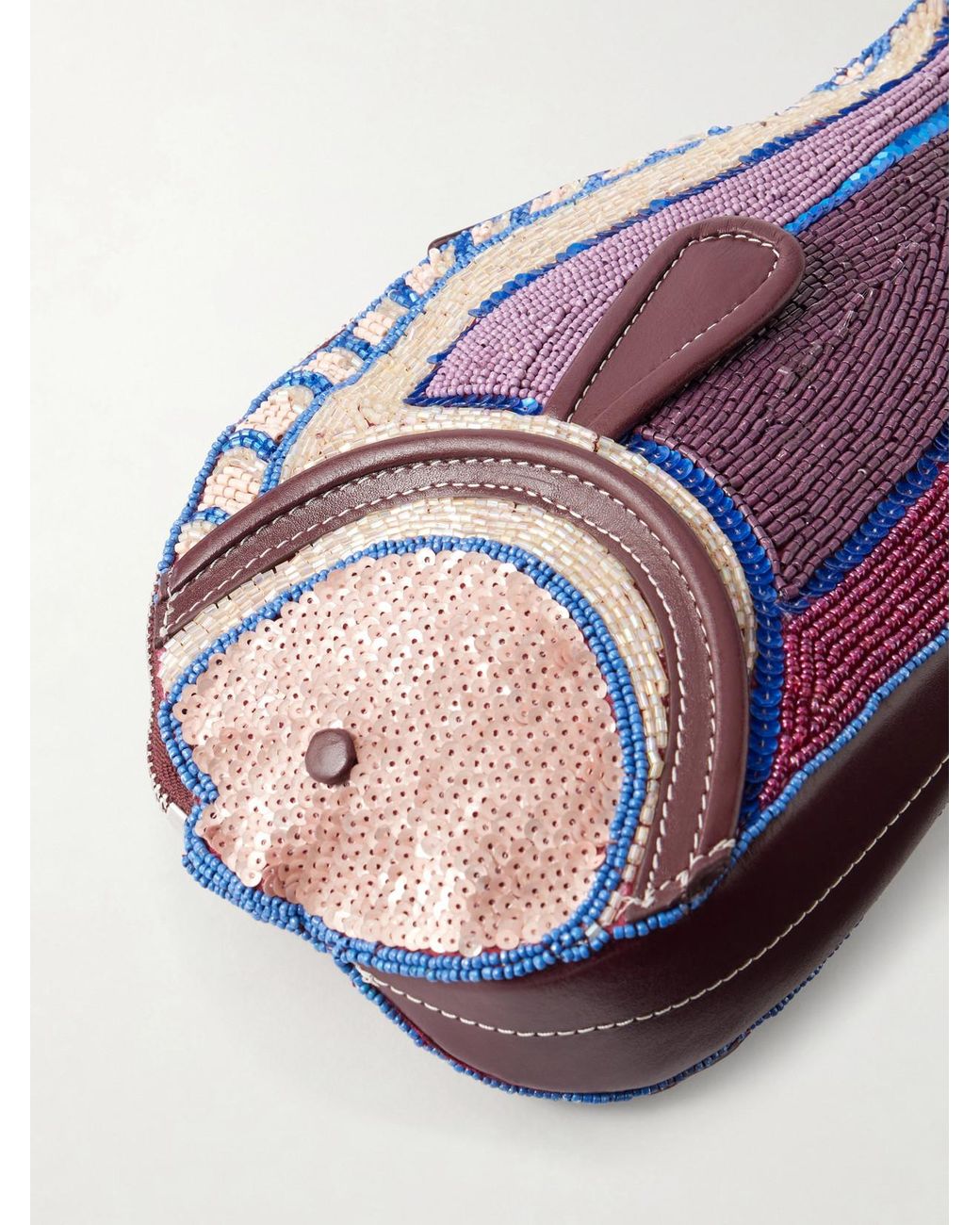 Staud Purple Pesce Beaded Leather Clutch