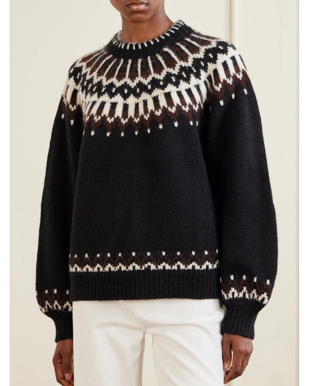Doen Black Field Fair Isle Wool-Blend Sweater