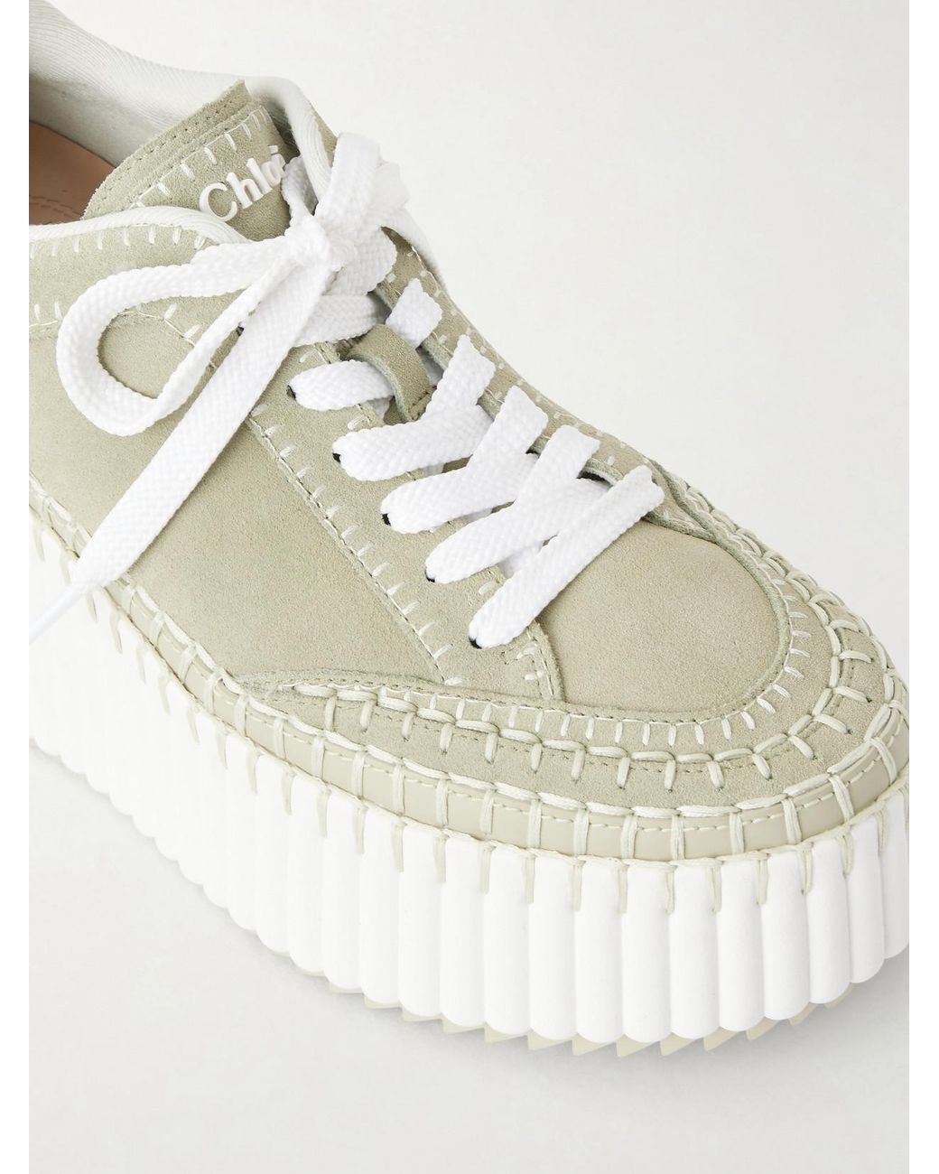 Chloé White Nama Patchwork Suede-Trimmed Leather Platform Sneakers
